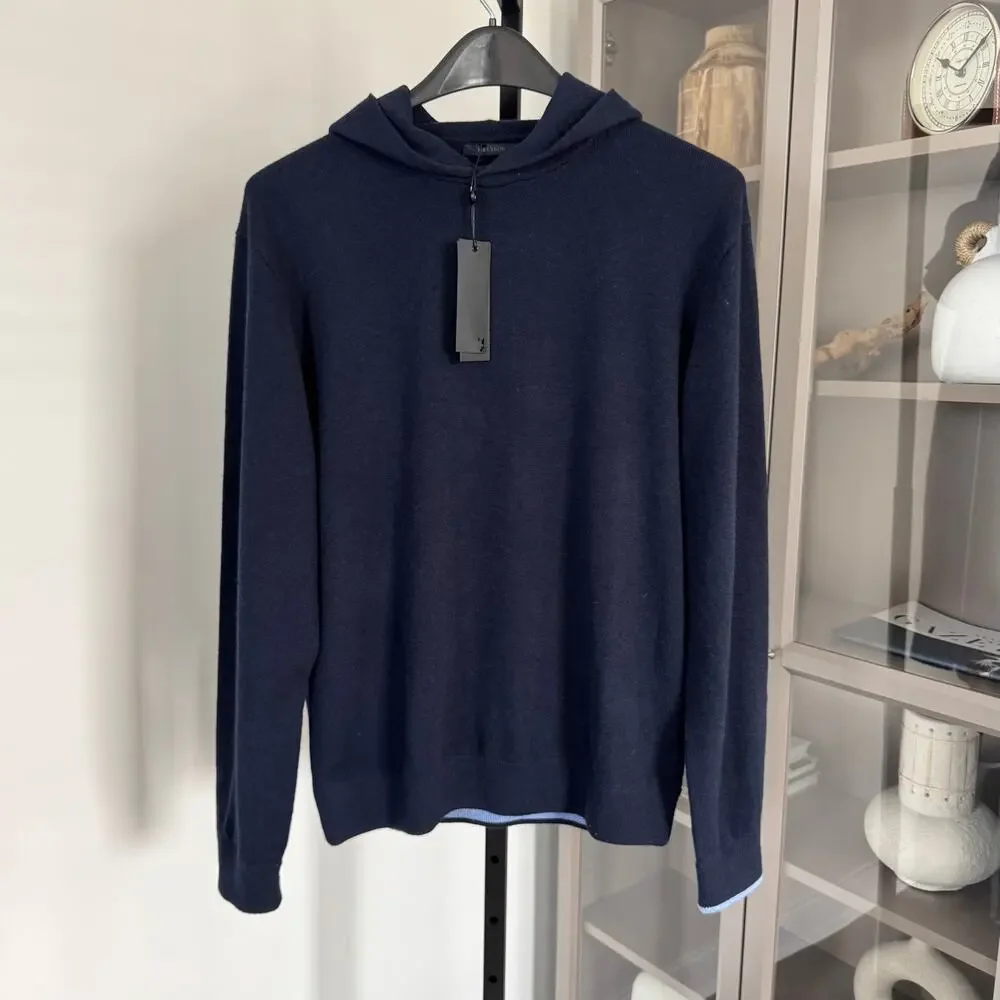Greyson Koko Maltese Wool Cashmere Hoodie XL NEW Knit Navy Hooded Sweater LS